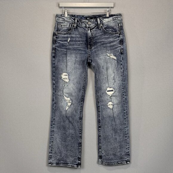 Buckle BKE Jeans Mens 34x30 Blue Jake Straight Mid Rise Stretch Distressed Denim - Picture 2 of 11